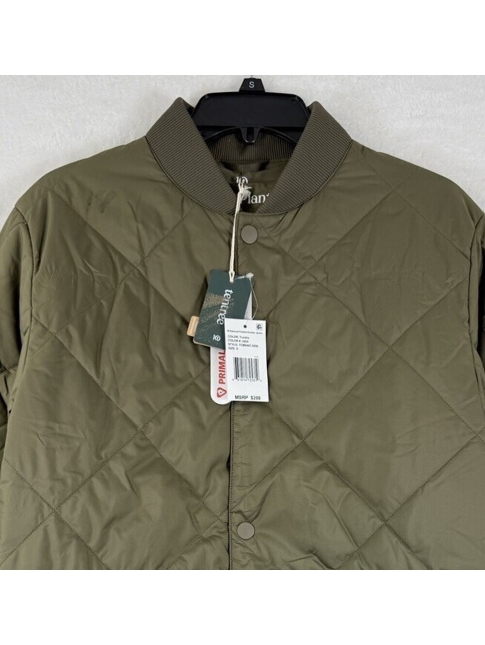 Tentree Diamond Padded Bomber Jacket Small Mens Tundra Green Primaloft NWT $209
